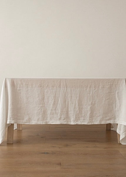 Stone Washed Linen Tablecloth, White