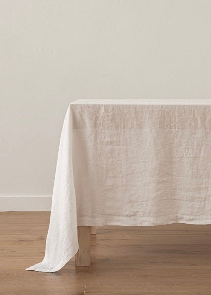 Stone Washed Linen Tablecloth, White