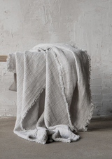 Linen Washed Waffle Throw with Fringes, Silver