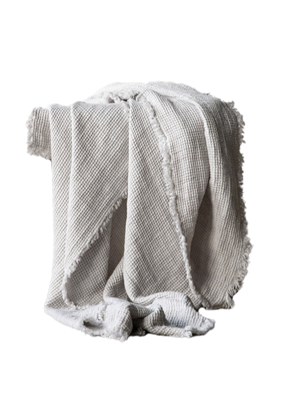 Linen Washed Waffle Throw with Fringes, Silver