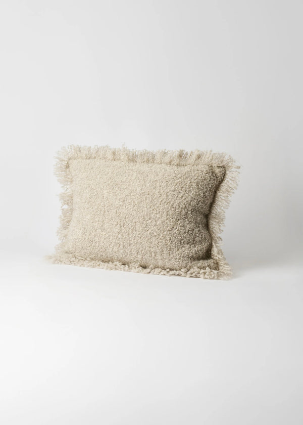 Handwoven Fringe Lumbar Pillow Beige