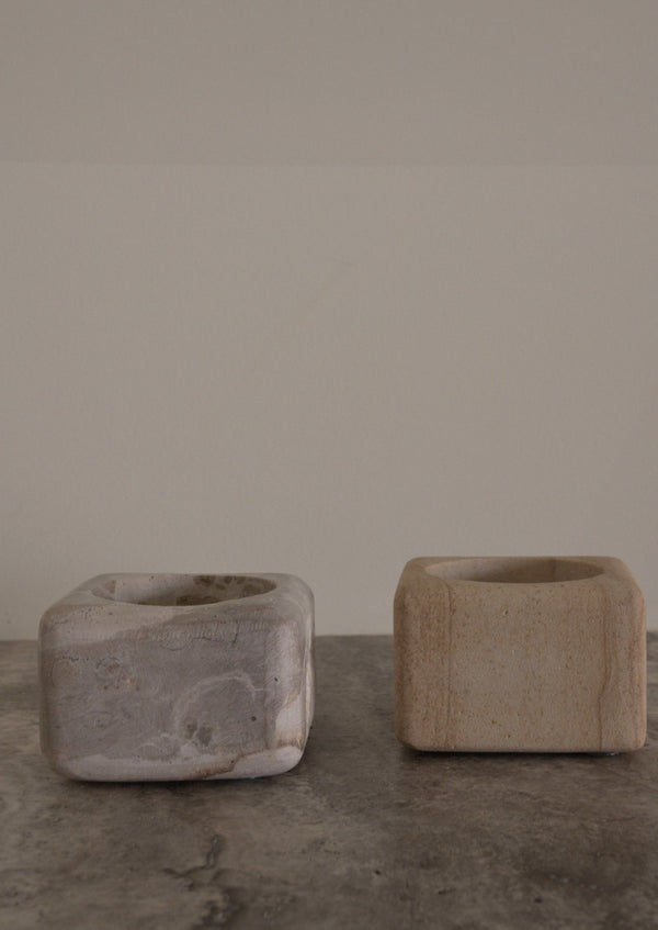Marble/Sandstone Pinch Pot W/Brass Spoon - Set of 2
