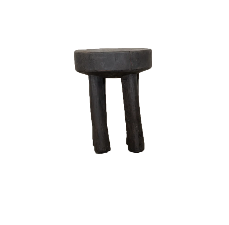 Vintage African Round Stool - Dark Brown