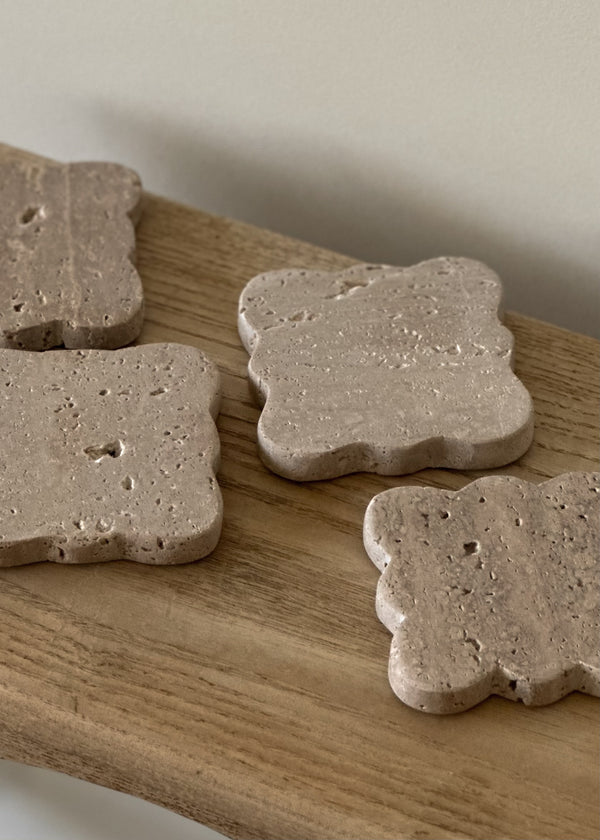 Scalloped Travertine Coaster Set