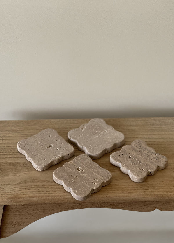 Scalloped Travertine Coaster Set