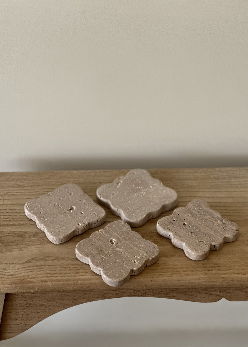 Scalloped Travertine Coaster Set
