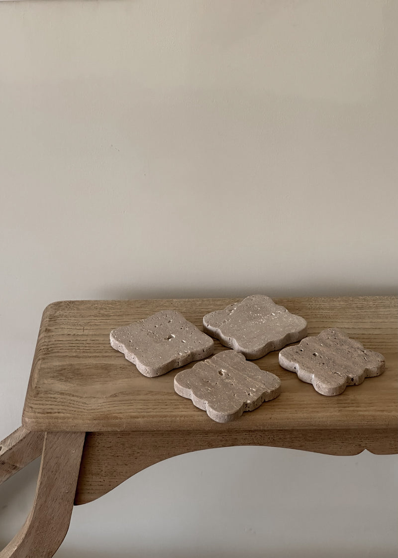 Scalloped Travertine Coaster Set