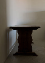 Oak Trestle Dining Table In Original Patina
