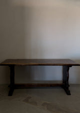 Oak Trestle Dining Table In Original Patina