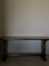 Oak Trestle Dining Table In Original Patina