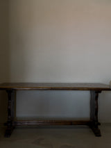 Oak Trestle Dining Table In Original Patina