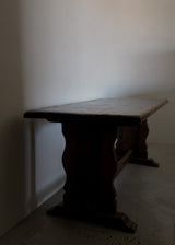 Oak Trestle Dining Table In Original Patina