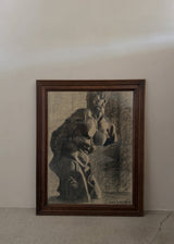 Framed Charcoal Drawing Of Male Torso by Costenoble