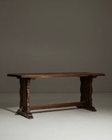 Oak Trestle Dining Table In Original Patina
