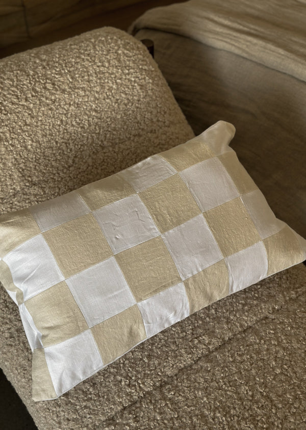 Checkered Throw Pillow Cover, White/Sand Lumbar