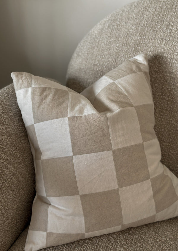 Checkered Throw Pillow White/Beige Square