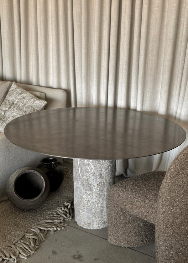 Vintage Stone and Steel Round Dining Table