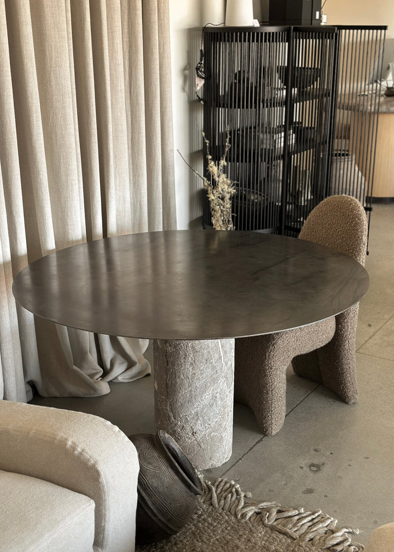 Vintage Stone and Steel Round Dining Table