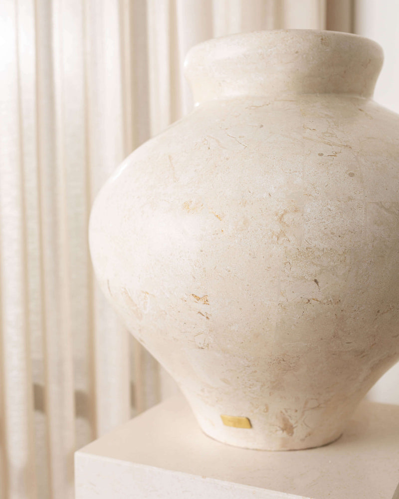 Laguna Vase, Natural White Limestone