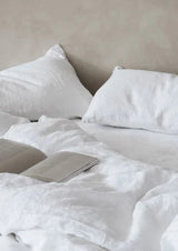 Stone Washed Linen Fitted Sheet, Optical White