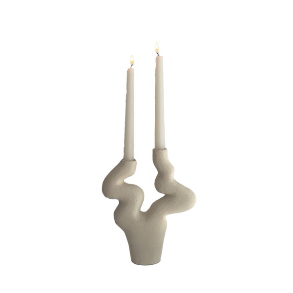 Ceramic Candlestick Holder, Beige