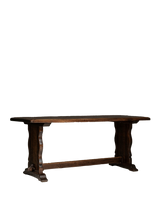 Oak Trestle Dining Table In Original Patina