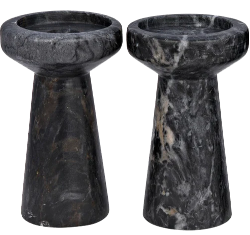 Aleka Decorative Candle Holder, Set/2, Black Marble