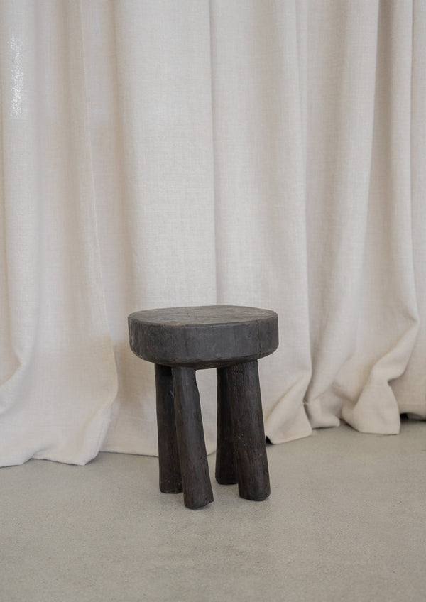 Vintage African Round Stool - Dark Brown